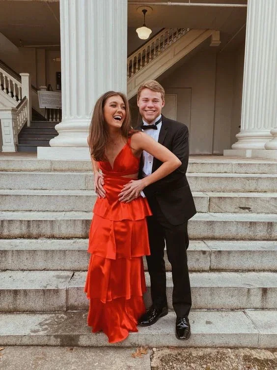 Red A-line Tiered Prom Dress Red Evening Gown Y6371 by simplepromdress