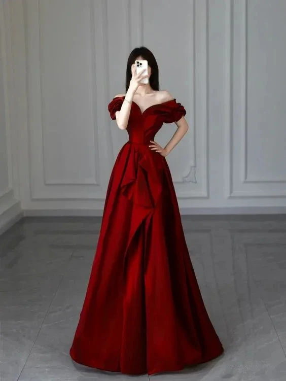 Burgundy Satin Long Prom Dress A-Line Evening Dress Y6026 by simplepromdress