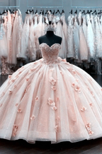 Elegant Blush Pink Tulle Ball Gown 15 Dress with 3D Flowers Y2582 by simplepromdress