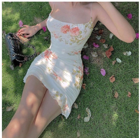 Spaghetti Straps Floral Dress Outfit Dress Mini Homecoming Dress Y689