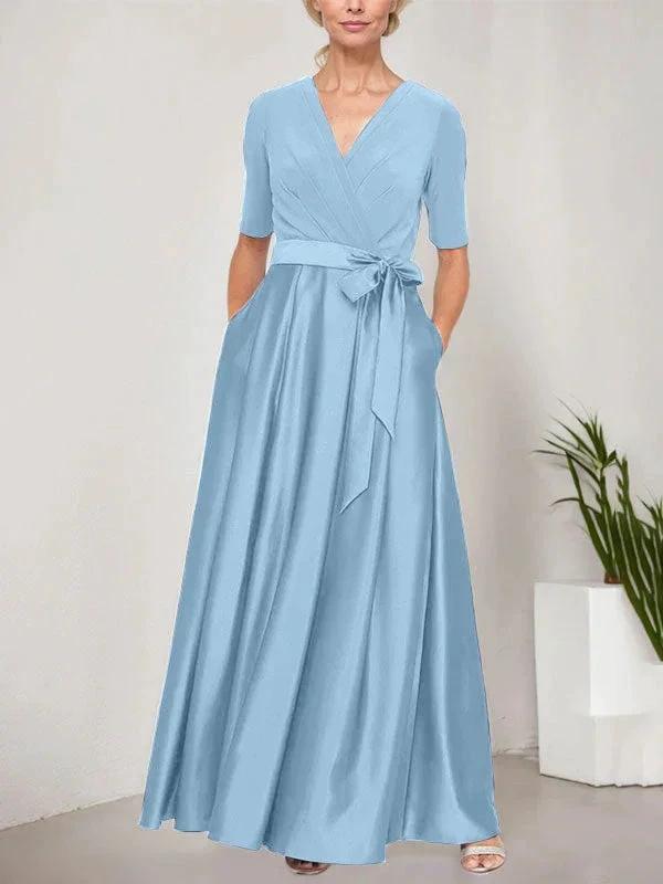 Surplice Neckline Ballgown with Full Satin Skirt & Jersey Bodice by Dreamylily