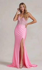 Pink Prom Dress with Lace Bodice SYP56 by vivymakudress
