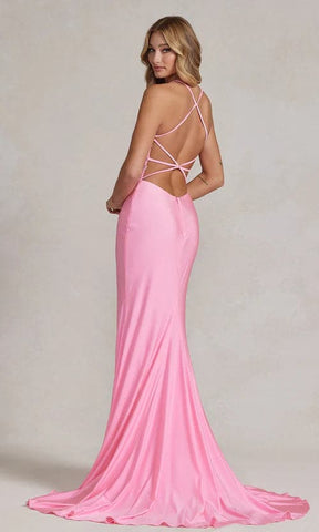 Vestido de fiesta rosa con escote de encaje SYP56