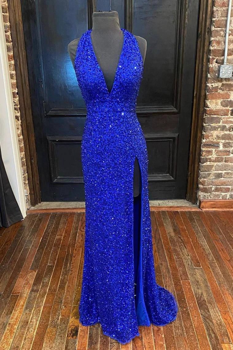 Sunnderly Backless Red Sequins Prom Gown With Slit SYP96 by vivymakudress