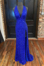 Sunnderly Backless Red Sequins Prom Gown With Slit SYP96 by vivymakudress