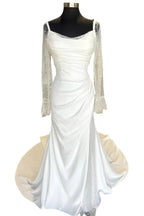 Backless Ruched White Wedding Dress with Detachable Sleeves WD718 by pgmdress