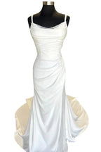 Backless Ruched White Wedding Dress with Detachable Sleeves WD718 by pgmdress