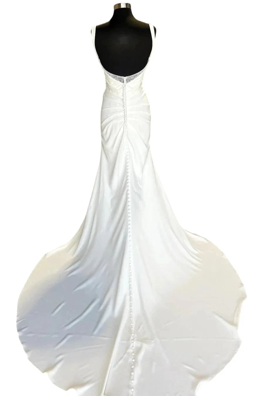 Backless Ruched White Wedding Dress with Detachable Sleeves WD718 by pgmdress