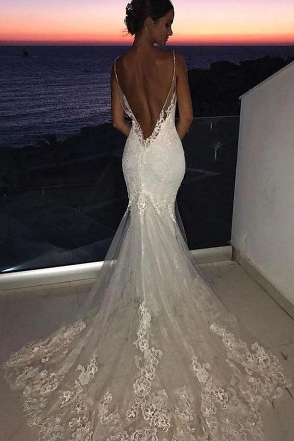 Wedding Dresses Lace Mermaid Sexy Spaghetti Straps Bride Dress WD597 by pgmdress