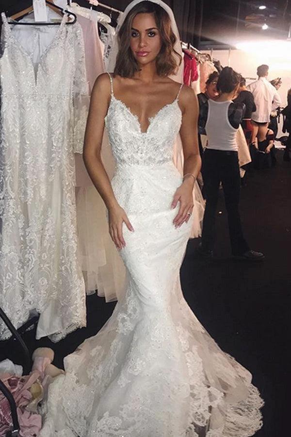 Wedding Dresses Lace Mermaid Sexy Spaghetti Straps Bride Dress WD597 by pgmdress