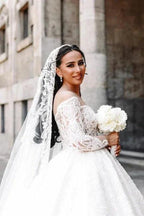 Ball Gown Sweetheart Long Sleeve Floor-Length Stain Wedding Dresses with Lace by misshow.com