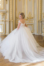 Ball Gown Elegant Cap Sleeves Lace Tulle Wedding Dress WD692 by pgmdress