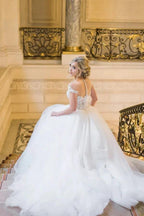 Ball Gown Elegant Cap Sleeves Lace Tulle Wedding Dress WD692 by pgmdress