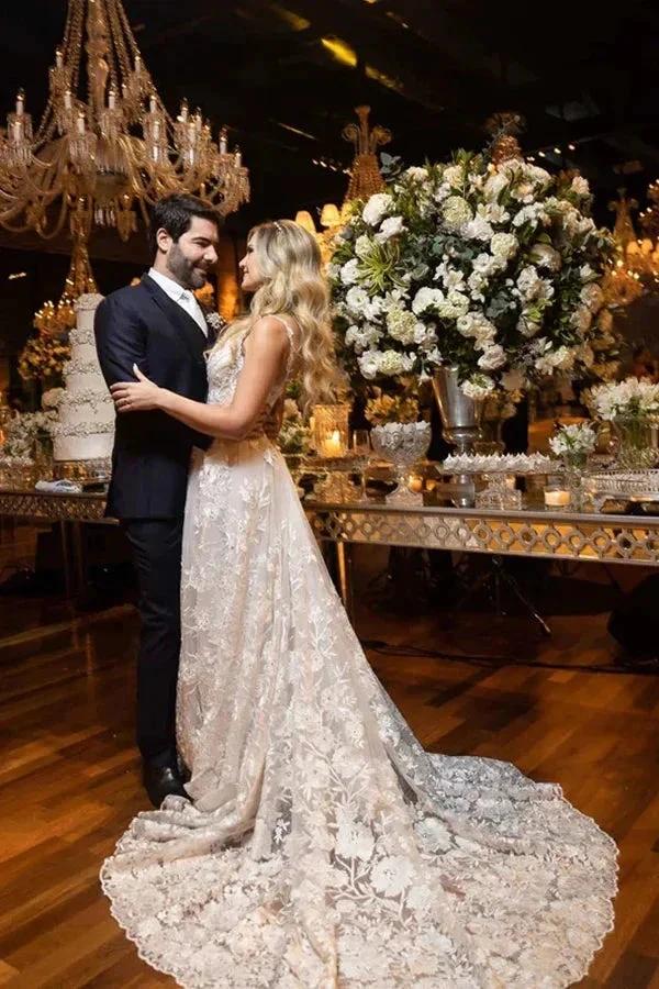 Ball Gown Lace White Wedding Dress With Detachable Long Sleeves WD644 by pgmdress