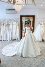 Ball Gown Off The Shoulder Satin Simple Wedding Dress Bridal Gown WD649 by pgmdress