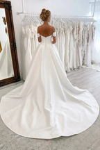 Ball Gown Off The Shoulder Satin Simple Wedding Dress Bridal Gown WD649 by pgmdress