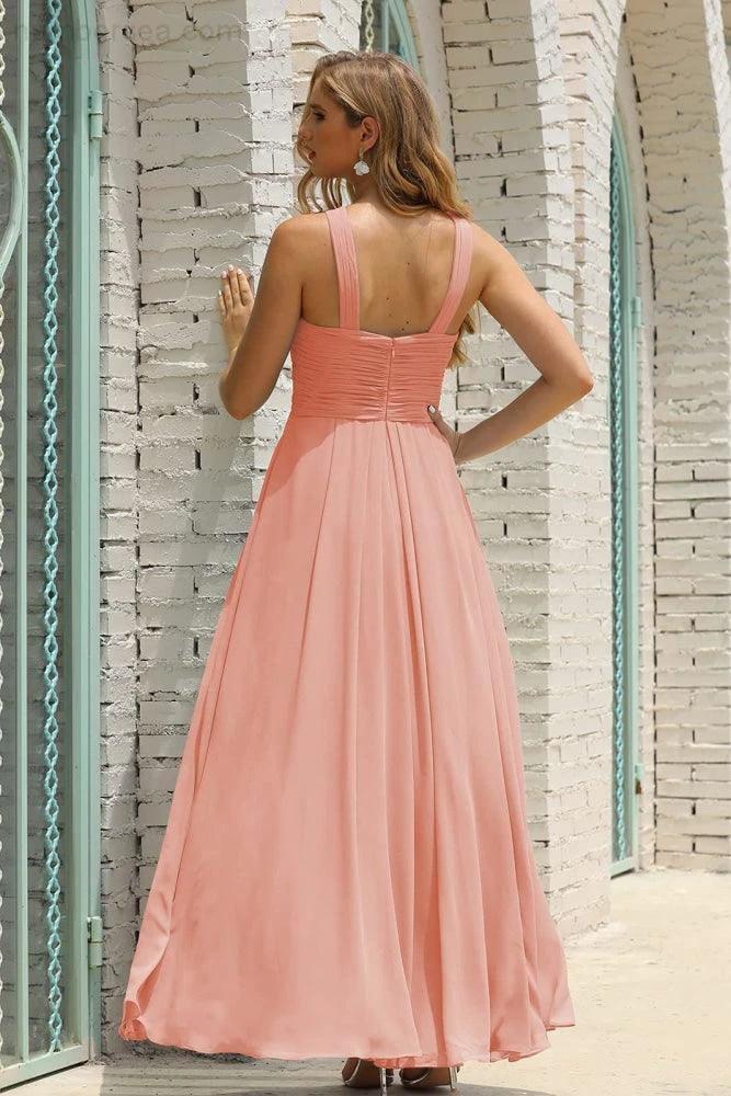 Numbersea Women Halter Chiffon Bridesmaid Dress A-line Long Formal Prom Gown SEA28015 by numbersea Main image