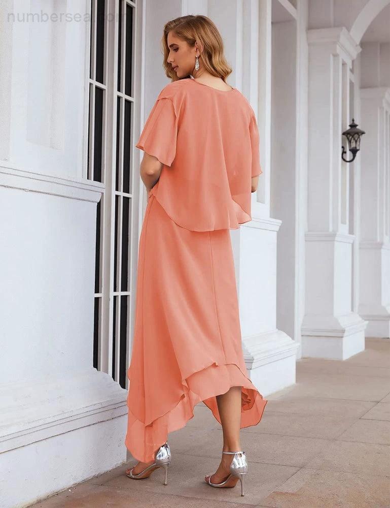 Sunnderly Chiffon Plus Size Mother of Bride Dresses with Jacket Formal Dresses for Wedding SY28073 by numbersea