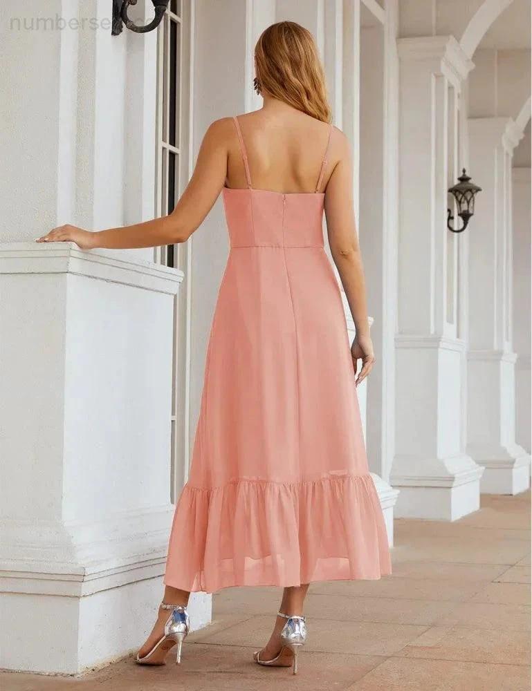 Numbersea Spaghetti Strap Chiffon Bridesmaid Dress Ankle Length Formal A Line Cocktail Party Homecoming Dress for Juniors SEA28028 by numbersea