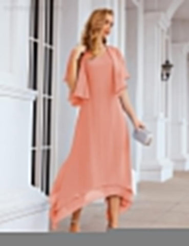 Sunnderly Chiffon Plus Size Mother of Bride Dresses with Jacket Formal Dresses for Wedding SY28073