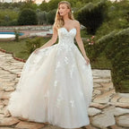 Beach Ivory Wedding Dresses for Women 2023 Summer Sweetheart A-Line Floor Length Illusion Bride Dress Bow Back Lace Applique by payinti