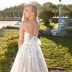 Beach Ivory Wedding Dresses for Women 2023 Summer Sweetheart A-Line Floor Length Illusion Bride Dress Bow Back Lace Applique by payinti