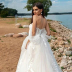 Beach Sweetheart Wedding Dresses For Women 2023 Bride Modern Lace A-LineAppliques Bridal Gown Off The Shoulder Robe De Mariée by payinti