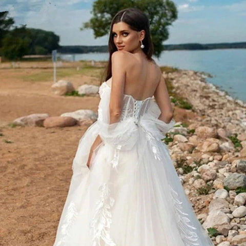 Strand Schatz Brautkleider Für Frauen 2023 Braut Moderne Spitze A-LinieAppliques Brautkleid Weg Von Der Schulter Robe De Mariée 