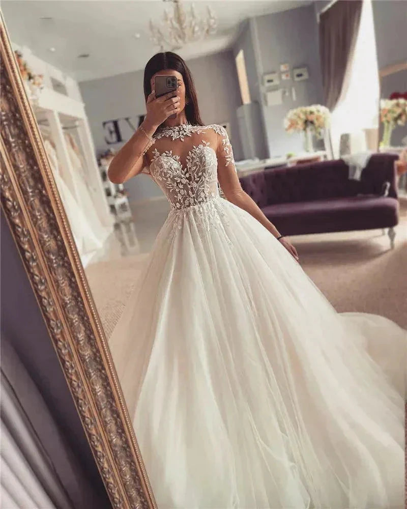 Beautiful A Line Wedding Dresses Gorgeous Lace Appliques Slimming Beautiful Fluffy Princess Style Mopping Beach Bridal Gown 2024 by payinti