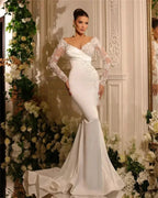 Beautiful A Line Wedding Dresses Gorgeous Satin Deep V-neck Lace Appliques Slimming Beautiful Mopping Beach Bridal Gown 2023 by payinti