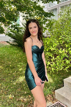 Beautiful Column Spaghetti Straps Sleeveless Ruffles Satin Openback Homecoming Dress by misshow.com