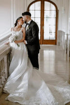 Beautiful Long A-line Split Front Sleeveless Wedding Dresses with Lace by misshow.com