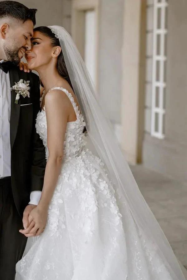 Beautiful Long A-line Split Front Sleeveless Wedding Dresses with Lace by misshow.com