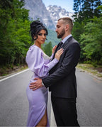 Beautiful Long Lilac Column Jewels Long Sleeves Prom Dress With Slit by misshow.com