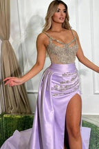 Beautiful Long Lilac Mermaid Sleeveless Jewel Prom Dress With Train by misshow.com