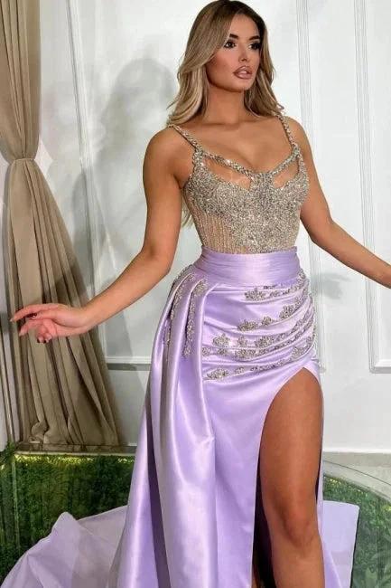 Beautiful Long Lilac Mermaid Sleeveless Jewel Prom Dress With Train by misshow.com