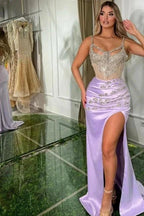 Beautiful Long Lilac Mermaid Sleeveless Jewel Prom Dress With Train by misshow.com