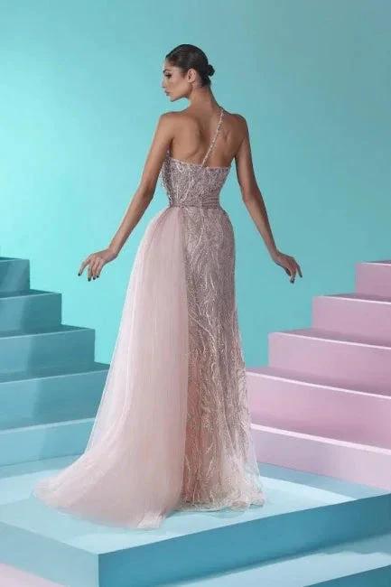 Beautiful Long Mermaid One Shoulder Lace Tulle Prom Dress with Slit by misshow.com