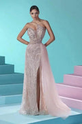 Beautiful Long Mermaid One Shoulder Lace Tulle Prom Dress with Slit by misshow.com