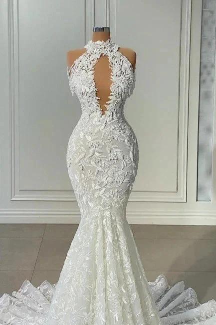 Beautiful Long Mermaid Sleeveless Wedding With Dresses Lace by misshow.com