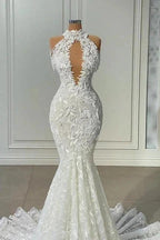 Beautiful Long Mermaid Sleeveless Wedding With Dresses Lace by misshow.com