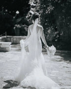 Beautiful Long Mermaid Spaghetti Straps V-neck Lace Sleeveless Backless Wedding Dress by misshow.com