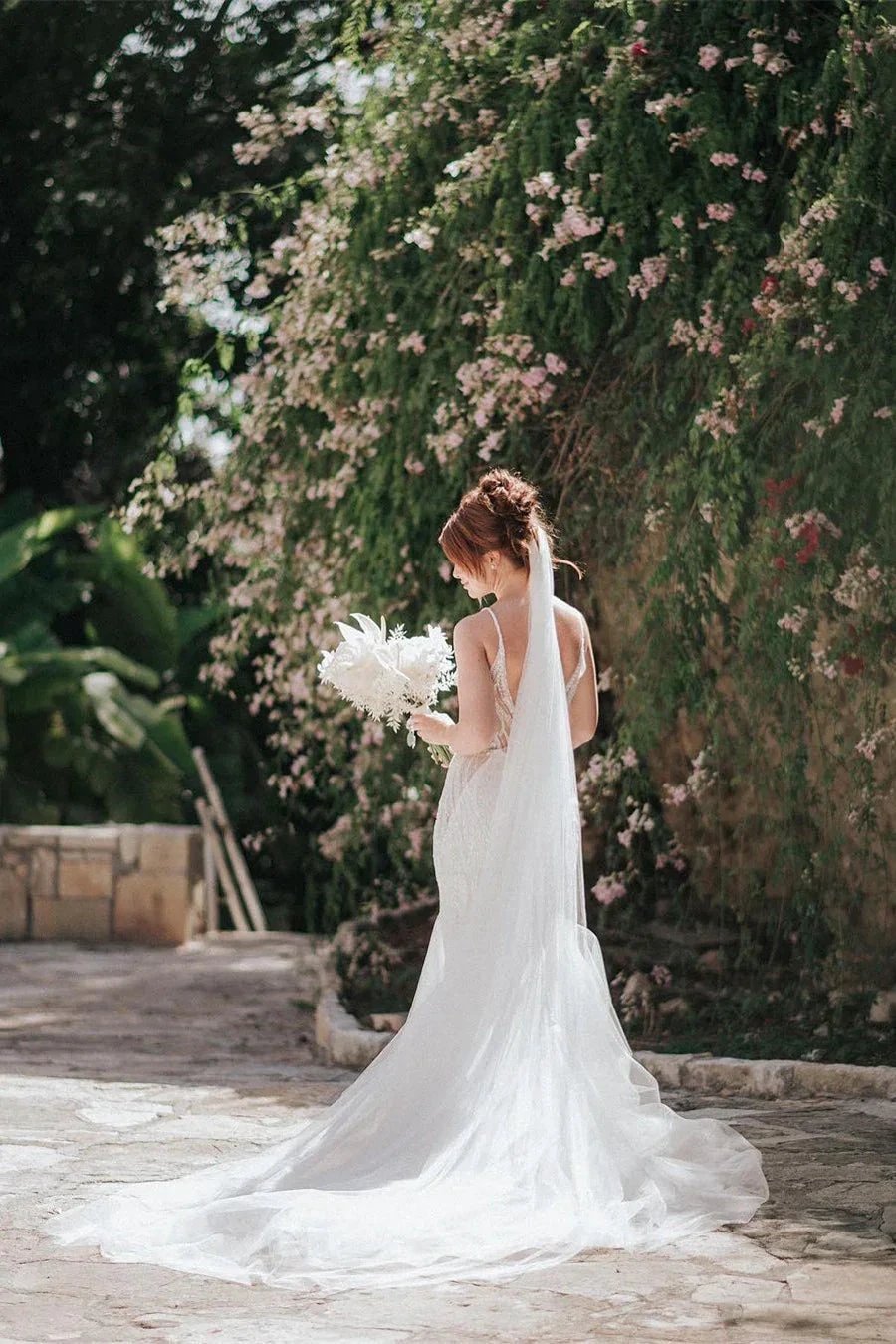 Beautiful Long Mermaid Spaghetti Straps V-neck Lace Sleeveless Backless Wedding Dress by misshow.com