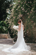 Beautiful Long Mermaid Spaghetti Straps V-neck Lace Sleeveless Backless Wedding Dress by misshow.com