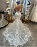 Beautiful Long Mermaid V-neck Sleeveless Lace Backless Wedding Dress by misshow.com