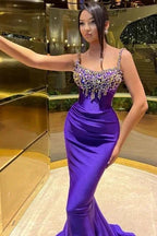 Beautiful Long Purple Mermaid Sleeveless Glitter Prom Dress by misshow.com