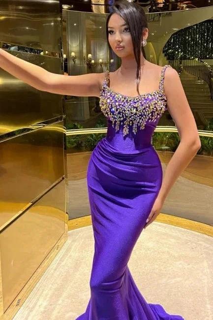 Beautiful Long Purple Mermaid Sleeveless Glitter Prom Dress by misshow.com