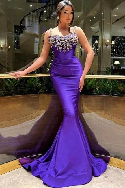 Beautiful Long Purple Mermaid Sleeveless Glitter Prom Dress by misshow.com
