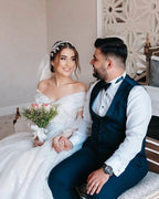 Beautiful Long White A-line Off-the-shoulder Sleeveless Wedding Dress With Lace by misshow.com