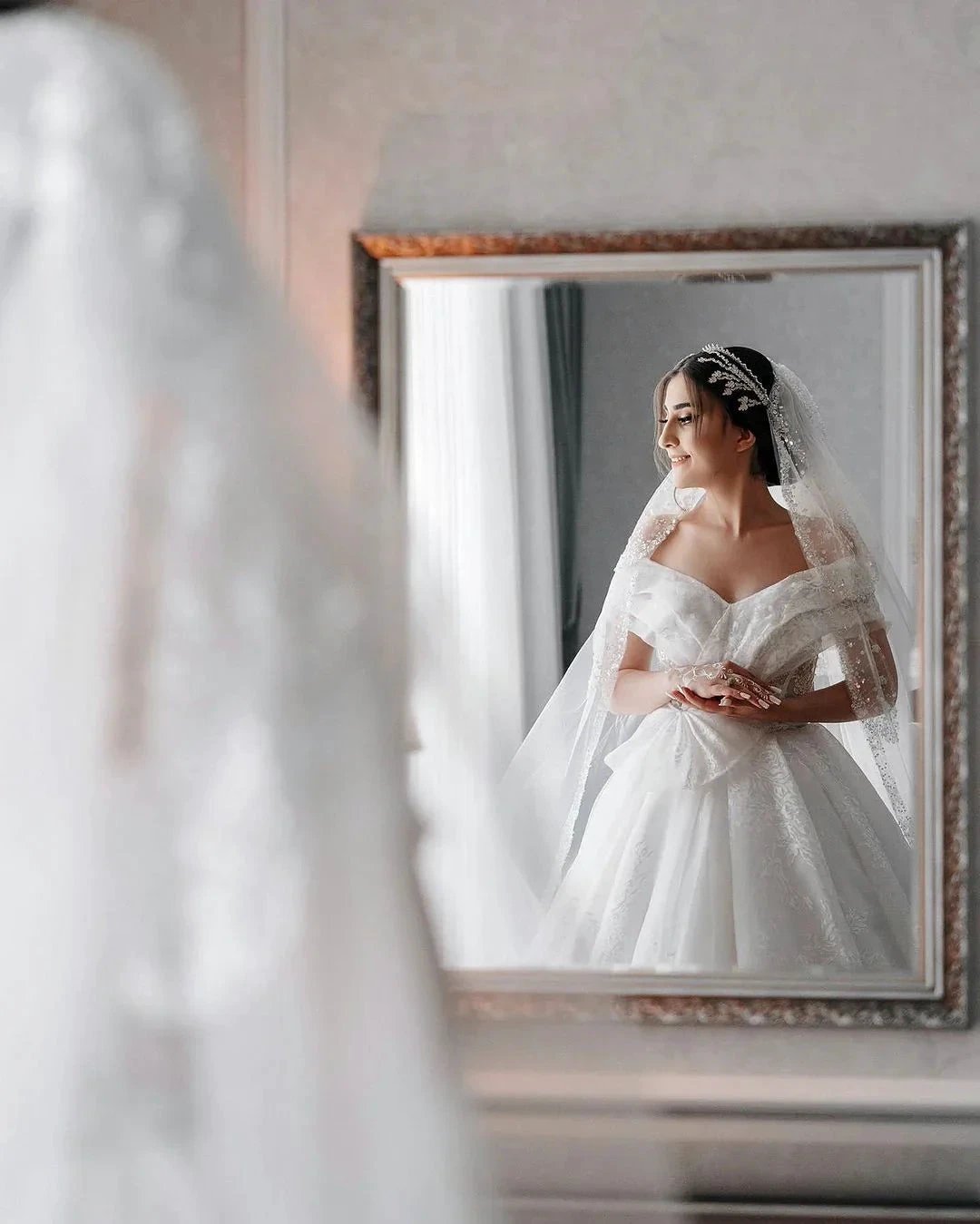 Beautiful Long White A-line Off-the-shoulder Sleeveless Wedding Dress With Lace by misshow.com